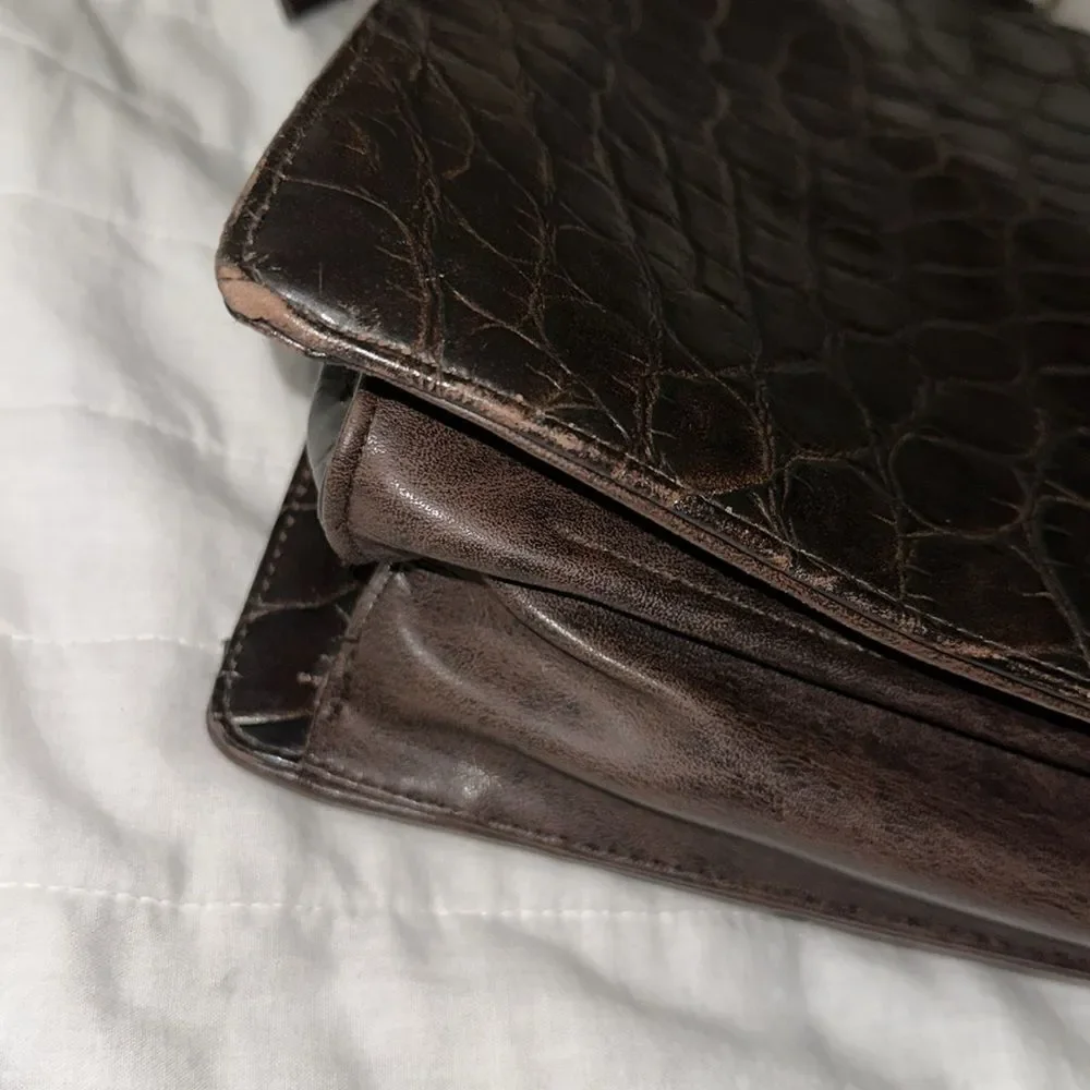 Jackson Brown Faux Pebbled Leather Laptop Document Accordion Briefcase Bag
